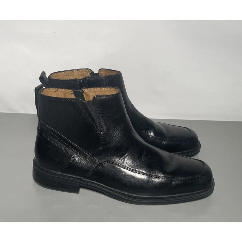 Florsheim Black Leather Side Zip Ankle Boots Mens Size 10.5